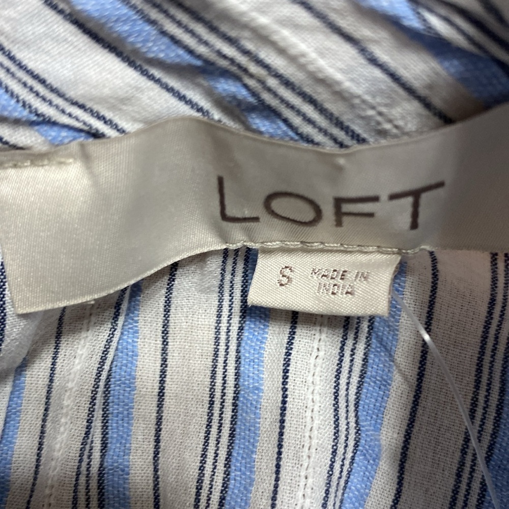 Loft mock neck blue white & black striped long sleeve top size Small - Picture 6 of 8